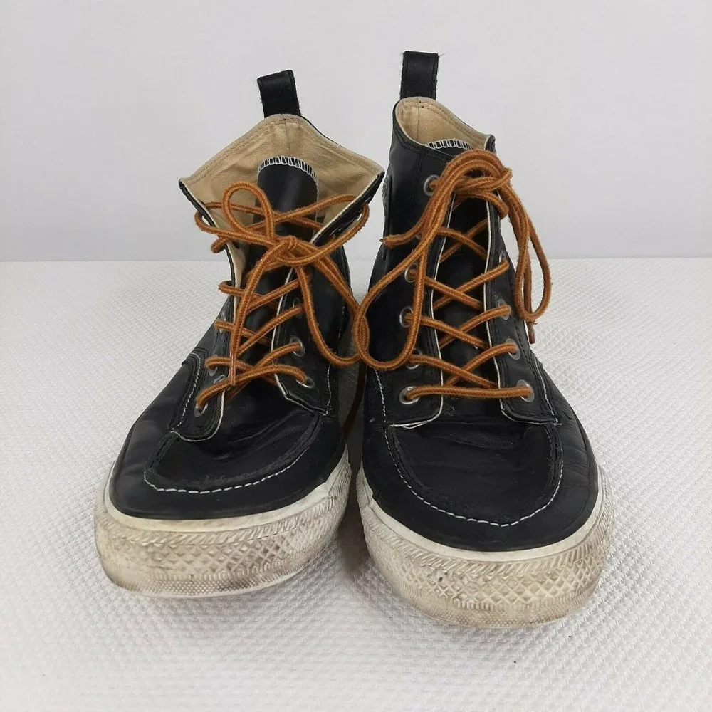 Converse Chuck Taylor Classic Boot High Black Leather Mens Size 10 Moc Toe - Picture 3 of 7